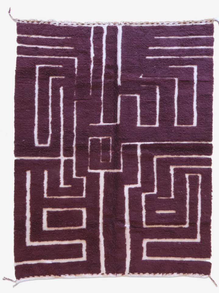 Handgjord burgundy texturerad marockansk ullmatta 7x9 fot för wholesale av bazarifinagh