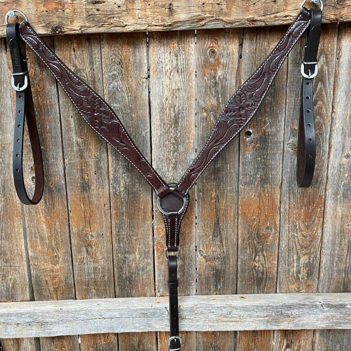 Floral Tooled Dark Oil Breastcollar for wholesale by Rodeo Drive