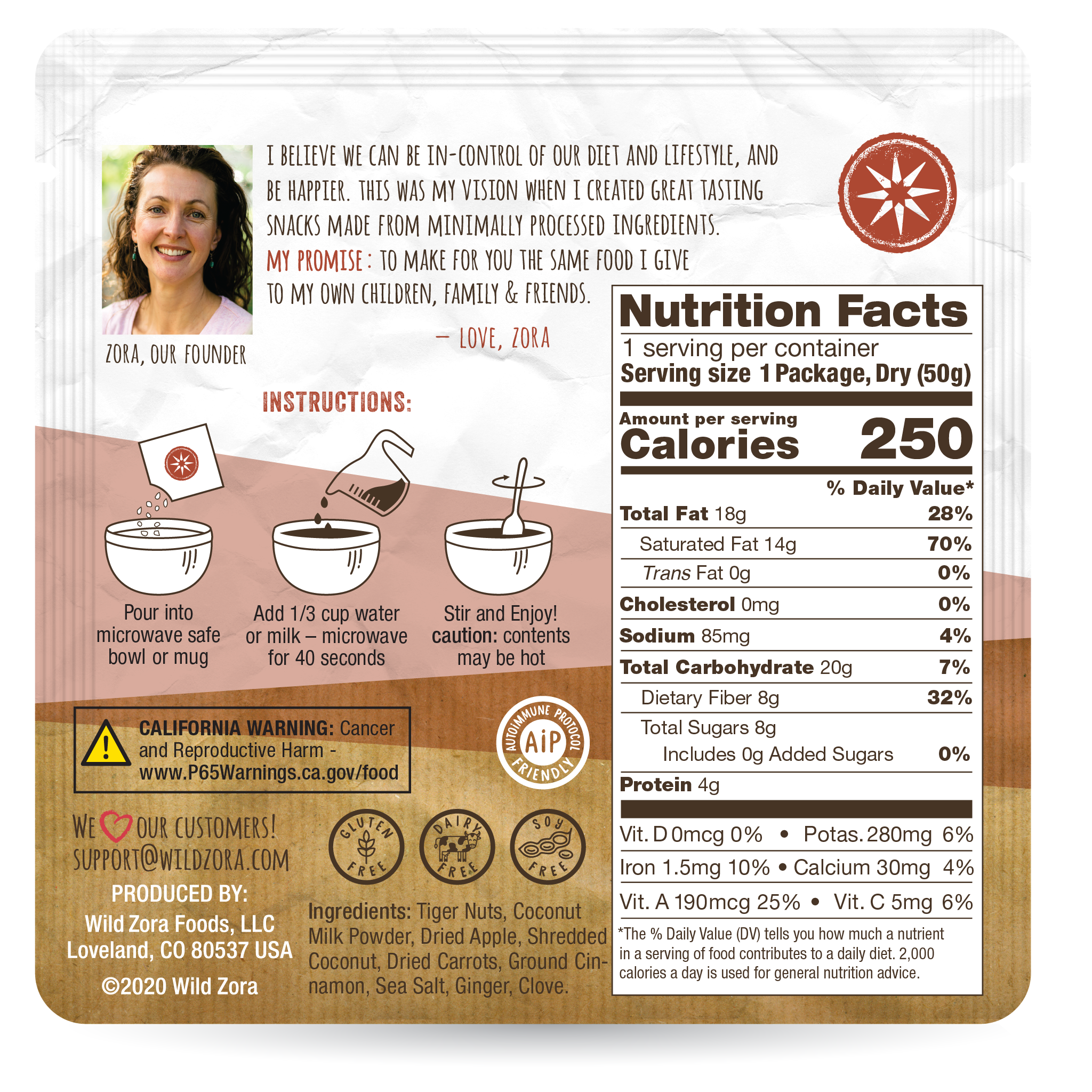 Wild Zora - Wholesale Breakfast Cereal - Instant Grain-Free Hot Cereal -Variety Pack 5pk3