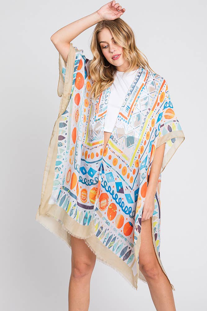 Hana - Wholesale Kimono - Women's - Watercolor Boho Geometric Print Summer Kimono6