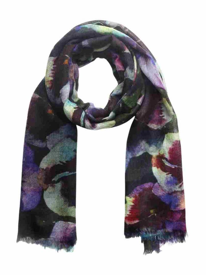 Pansies Print Fine Merino Designer Scarf for wholesale by Namaskar Australia