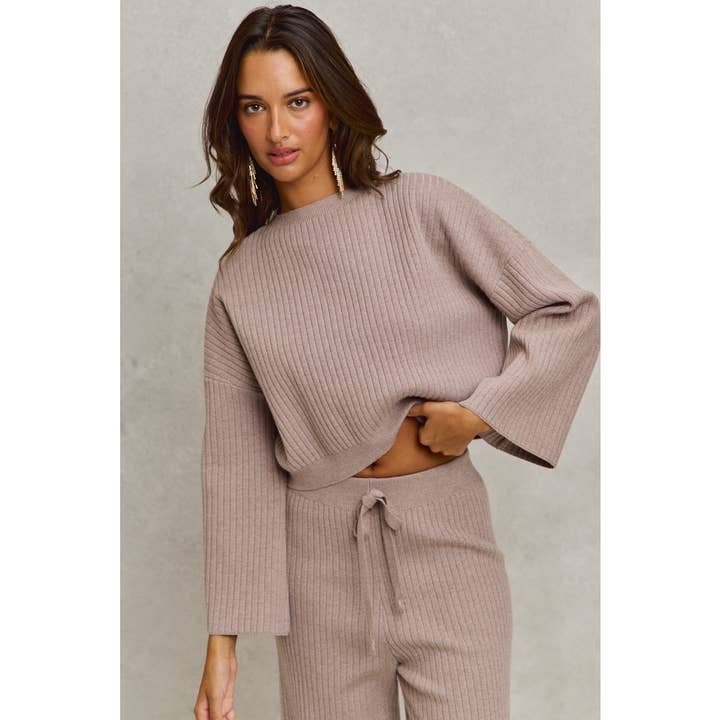 Ribbed Knit Weaved Sweater Top And Bottom Set for wholesale by IVE