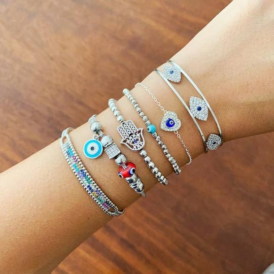Evileyefavor - Wholesale Cuff Bracelet - Silver Evil Eye Bracelet, Evil Eye Cuff Bracelet, Greek Evil Eye Jewelry8