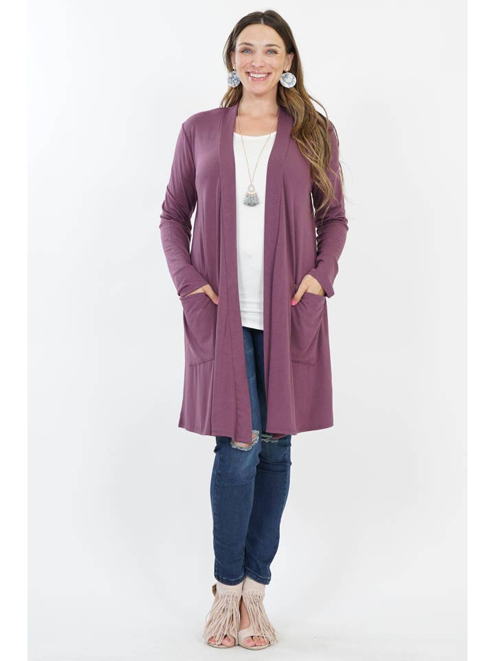 42POPS - Wholesale Cardigan - Women's - ..SI-7552 Plus Knee Length Slouchy Pocket Open Cardigan1