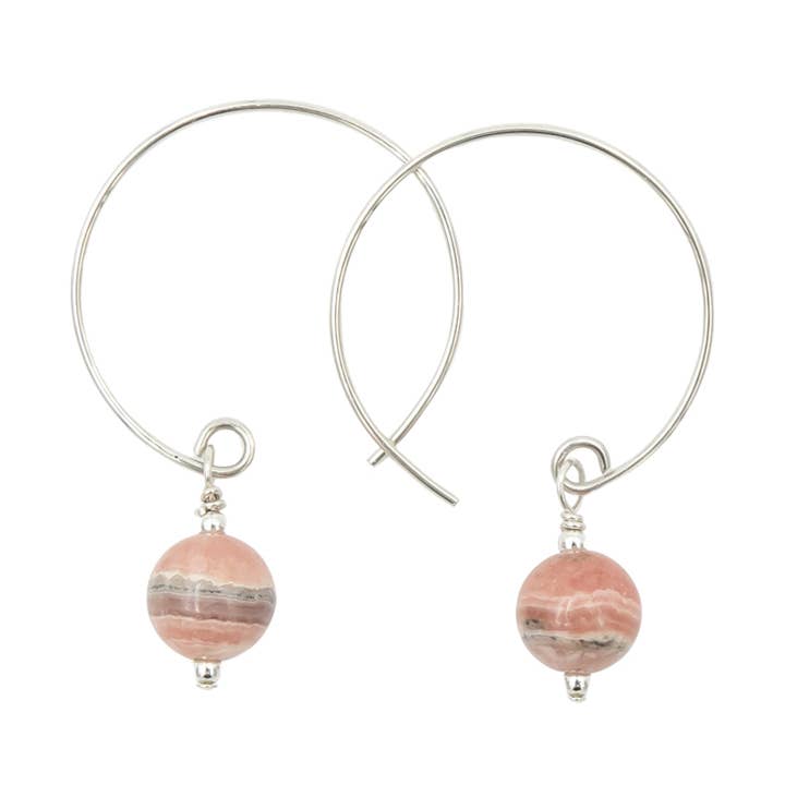 Pink Rhodochrosite Hoop Curves ~ Sterling Silver Stone for wholesale by Earth Song Jewelry