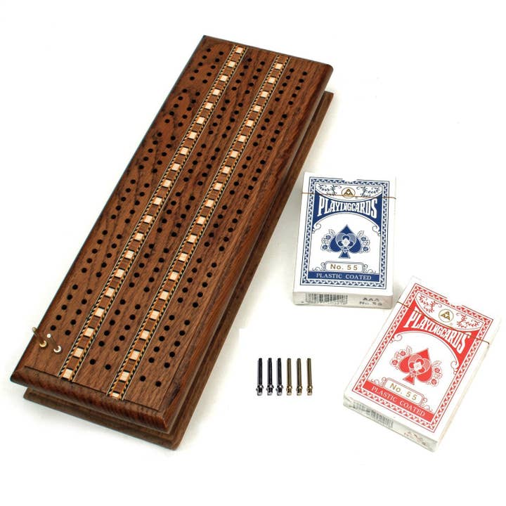 Cribbage Set - Solid Oak Medium Stained Sprint 3 Track for wholesale by Wood Expressions