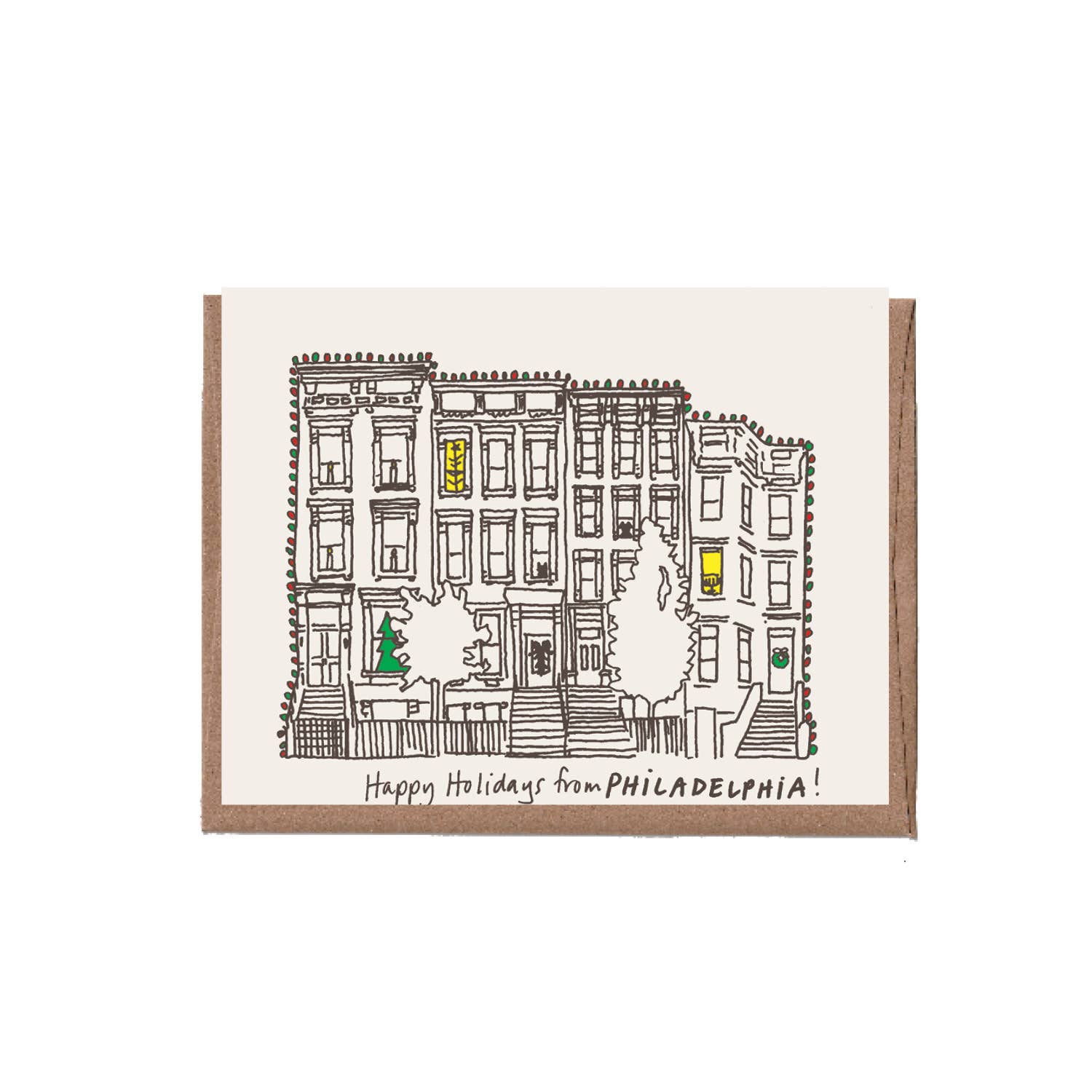 La Familia Green – wholesale Julkort – Brownstone City/State Christmas gratulationskort - 8-pack2
