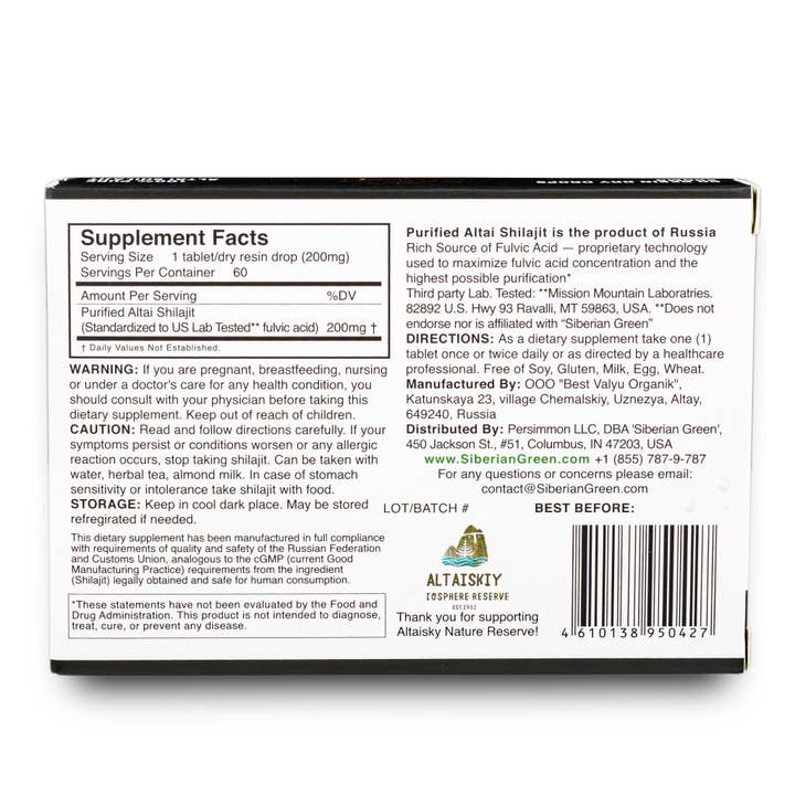 SiberianGreen - Vendita all'ingrosso Unguenti/Balsami/Creme curative - Shilajit 60 gocce secche 200 mg Altai «Golden Mountains» SiberianGreen1
