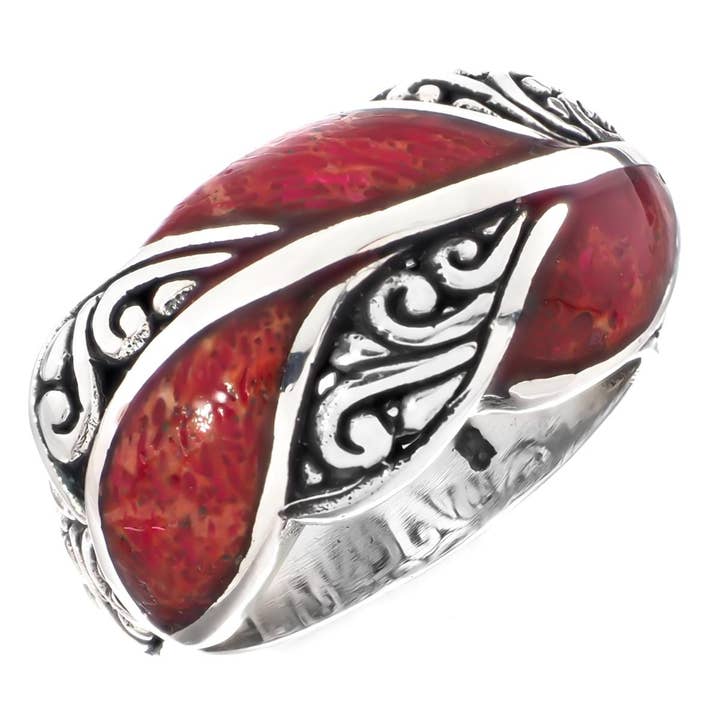 rød koralblad vinranke rulle design 925 sterlingsølv ring for engroshandel hos FifiRose