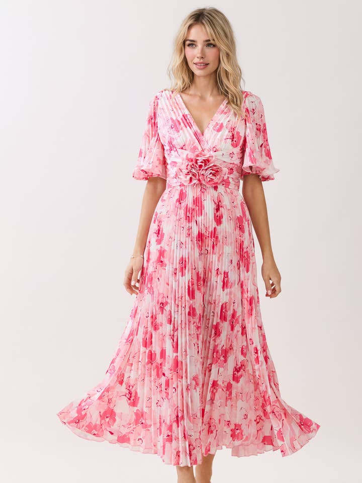 BLOEMEN CORSAGE PLOOIEN JURK voor wholesale door Dear Daisy