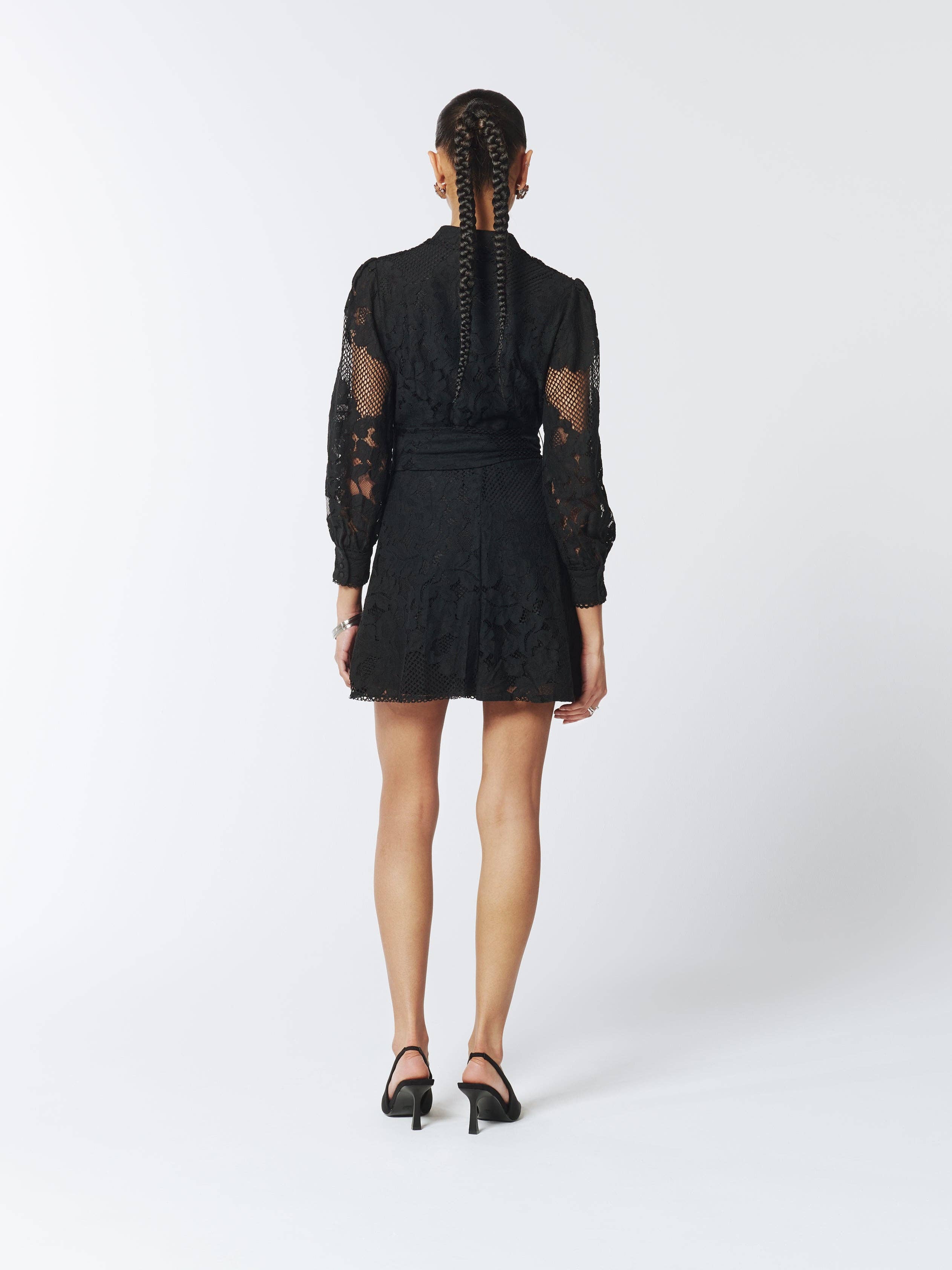 SOUR FIGS LONDON - Wholesale Dress - Women's - Sheer Lace Long Sleeve Mini Dress in Black3