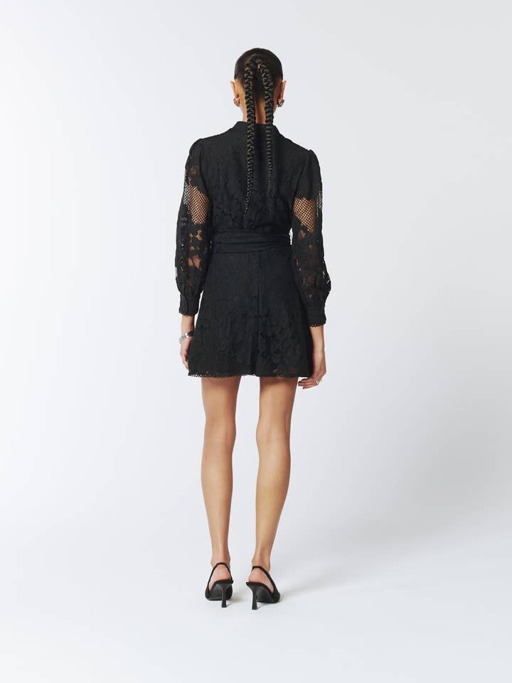 SOUR FIGS LONDON - Wholesale Dress - Women's - Sheer Lace Long Sleeve Mini Dress in Black3