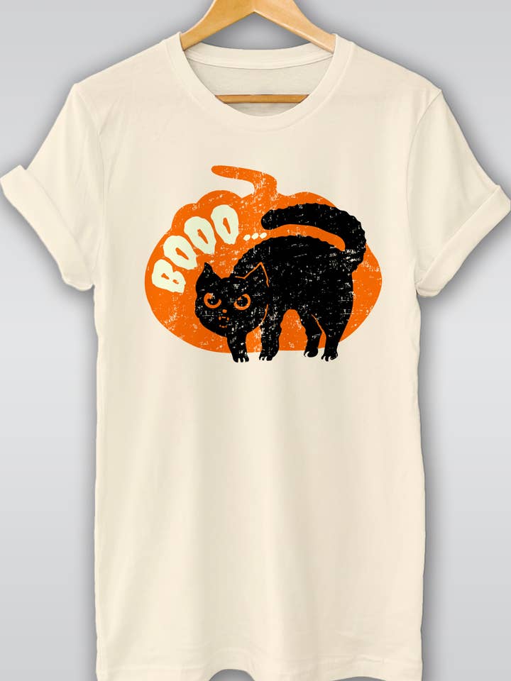 HW-5 Boo Cat Grungy T-Shirt mit Grafik für den Großhandel von NTITEES INC