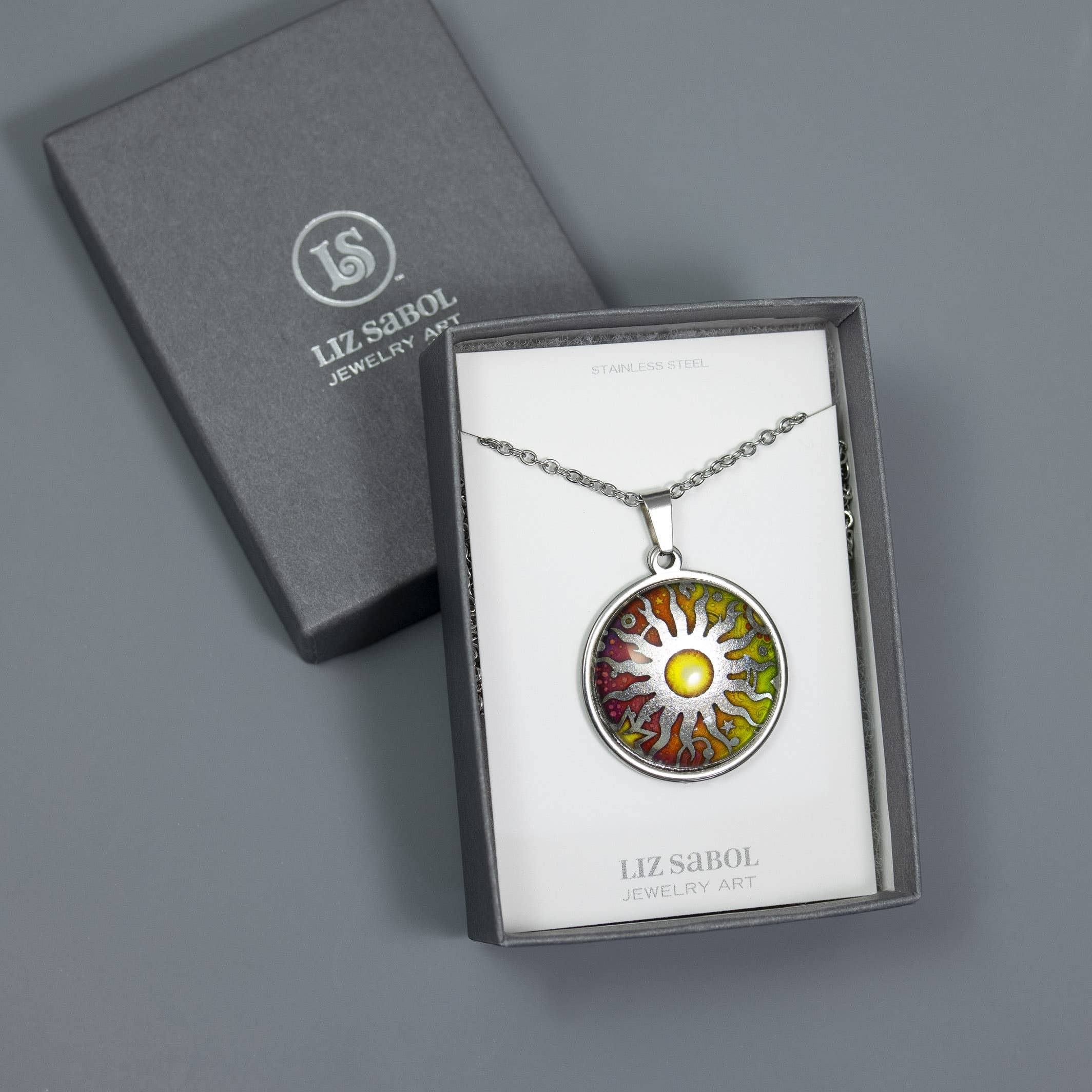 Liz Sabol Jewelry Art – wholesale Pendant/charm necklace – Celestial Centered Sun, Pendant, 28mm4