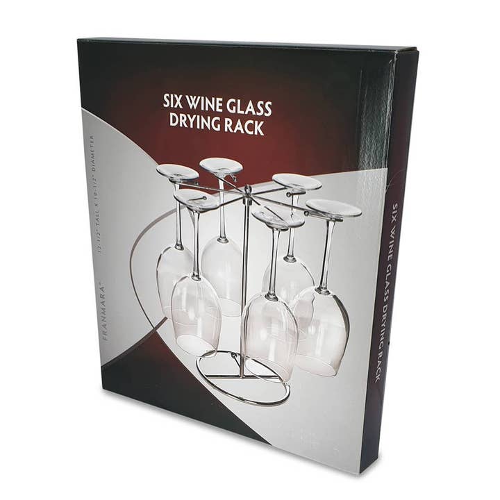 Original Products UK/EU – wholesale Dish-drying mat/rack – Chromed Steel Glass Drying Rack, holds up to 6 Wine Glasses