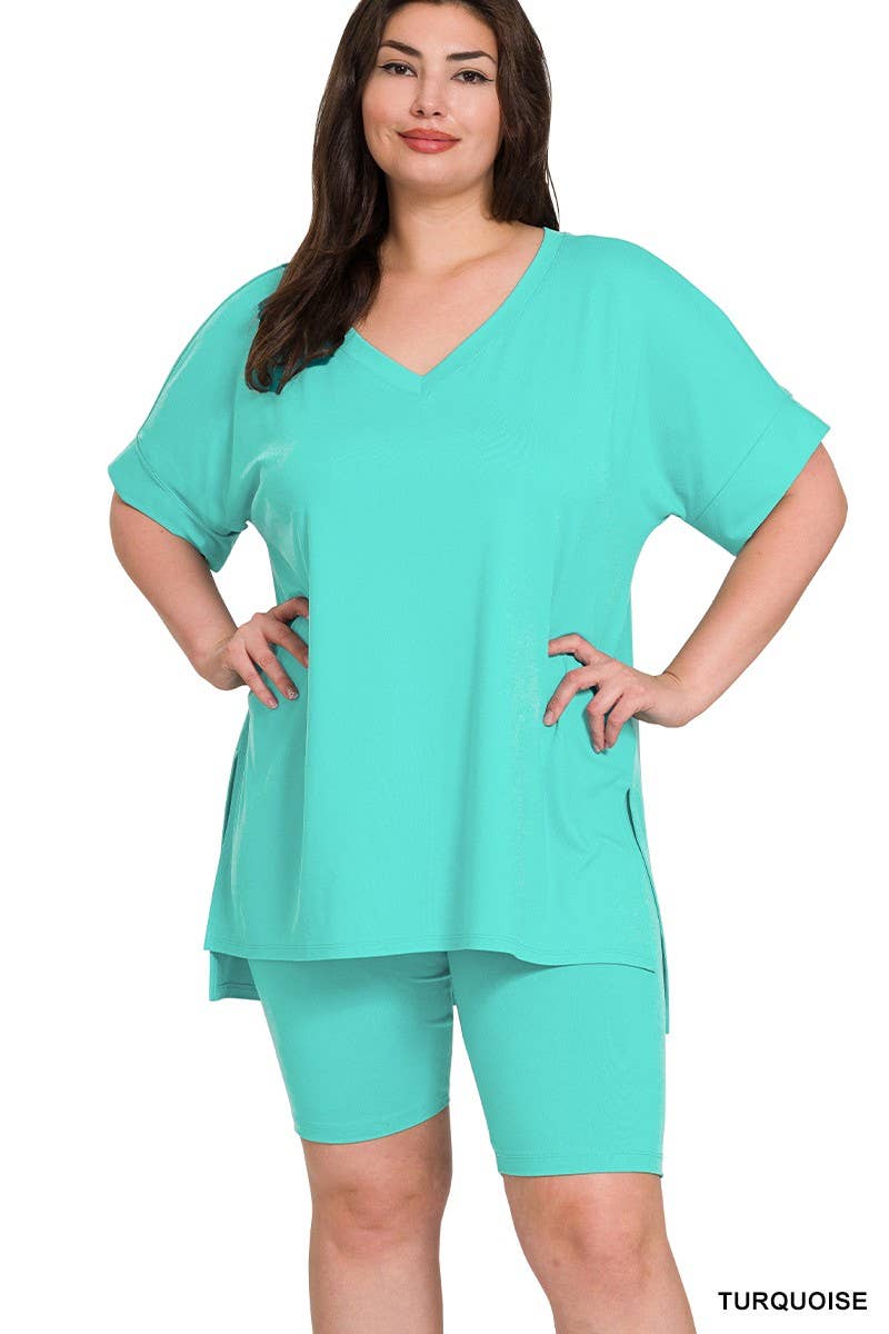 Vanilla Monkey - Wholesale Top & Pant Set (NOT Loungewear) - Women's - Plus Brushed Dty Microfiber V-neck Top And Biker25