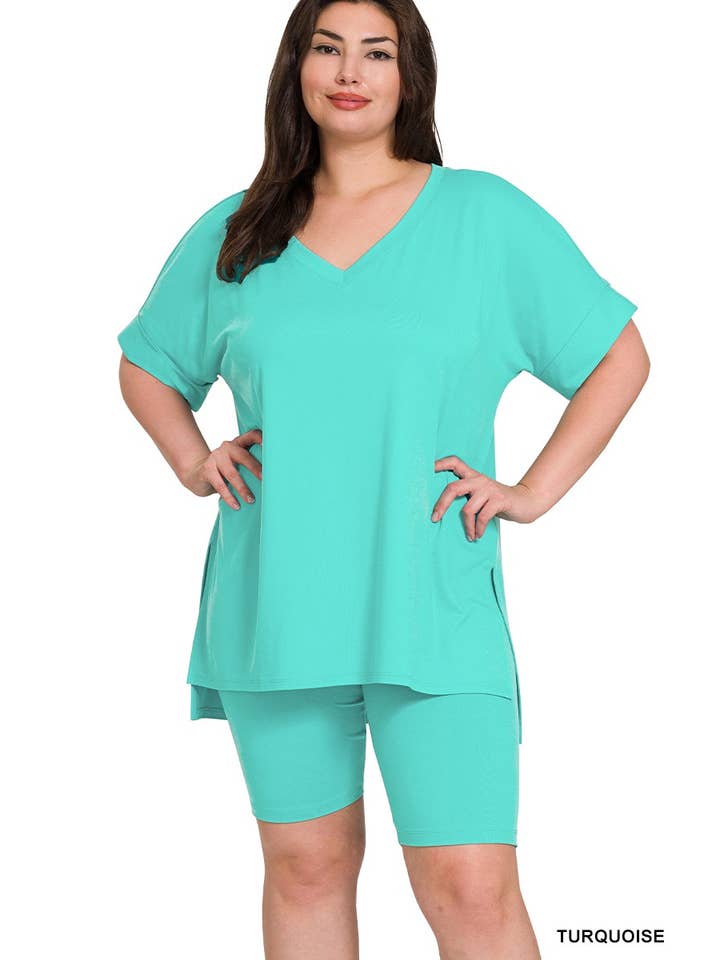 Vanilla Monkey - Wholesale Top & Pant Set (NOT Loungewear) - Women's - Plus Brushed Dty Microfiber V-neck Top And Biker25