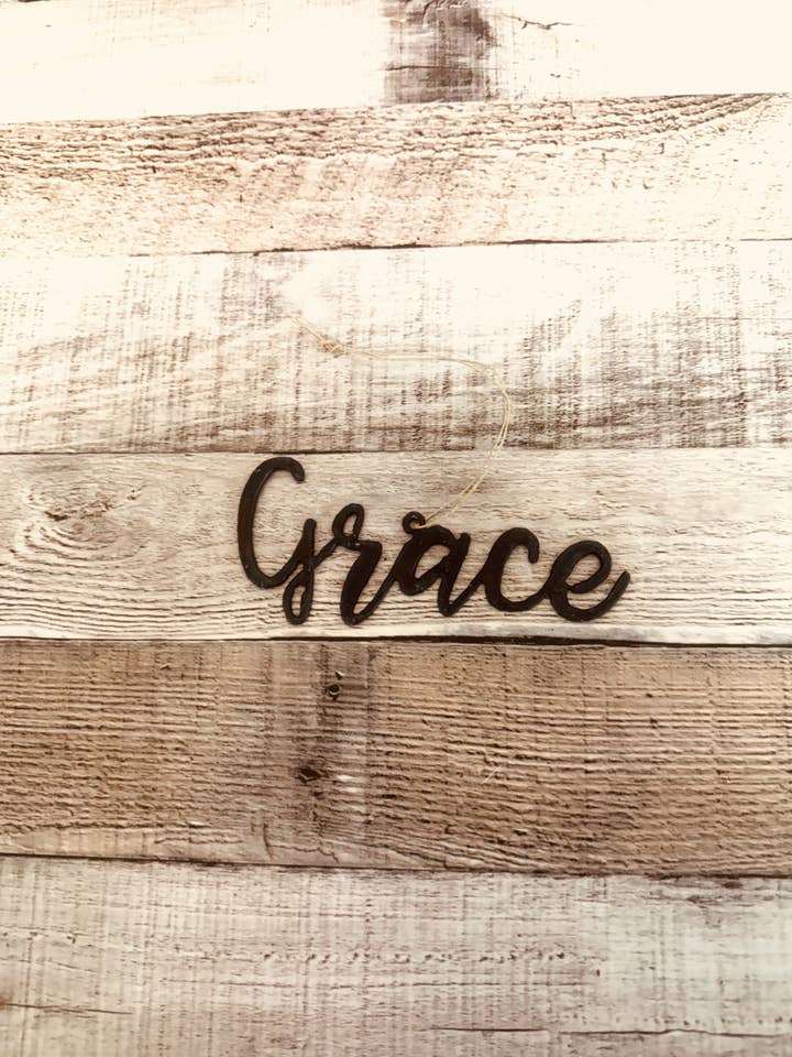Grace Cursive rustic Metal inspirational Ornament Made in US for wholesale by Universal Ironworks USA
