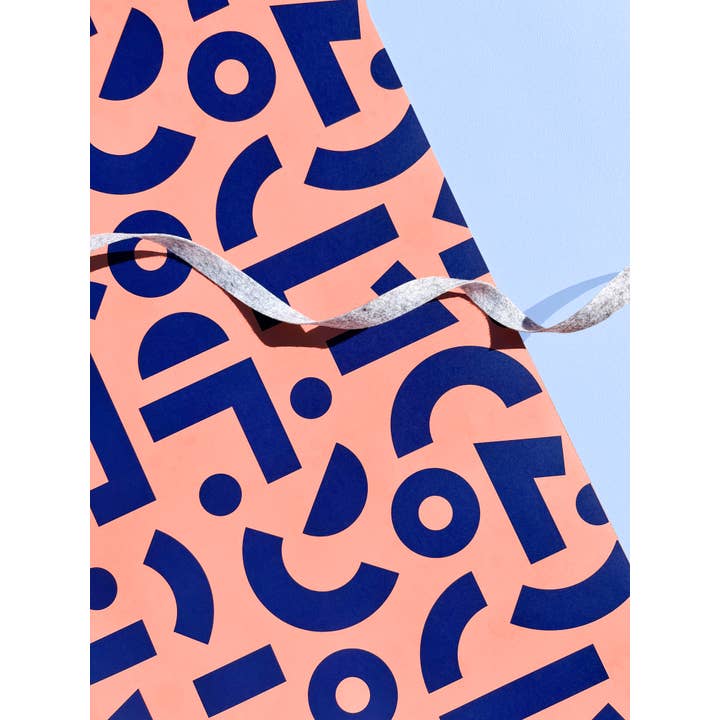 Hooray All Day - Wholesale Flat Wrap - Geometry - Coral and Navy - Wrapping Paper / Gift Wrap