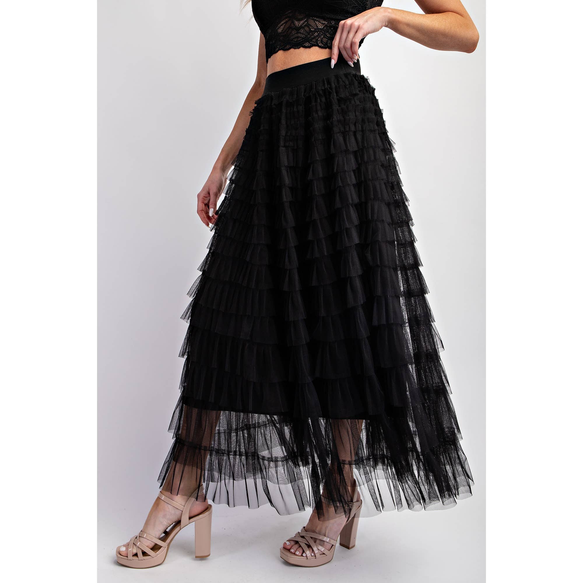 Sweet Generis - Wholesale Skirt - Women's - CASCADING TULLE MESH TIERED MAX SKIRT23