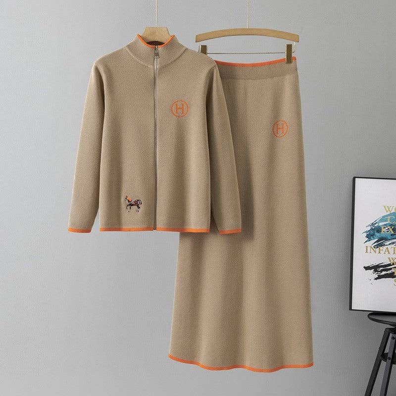 OceanusSwim - Wholesale Top & Skirt Set - Women's - Zipper Embroidered Sweater Dress Set4