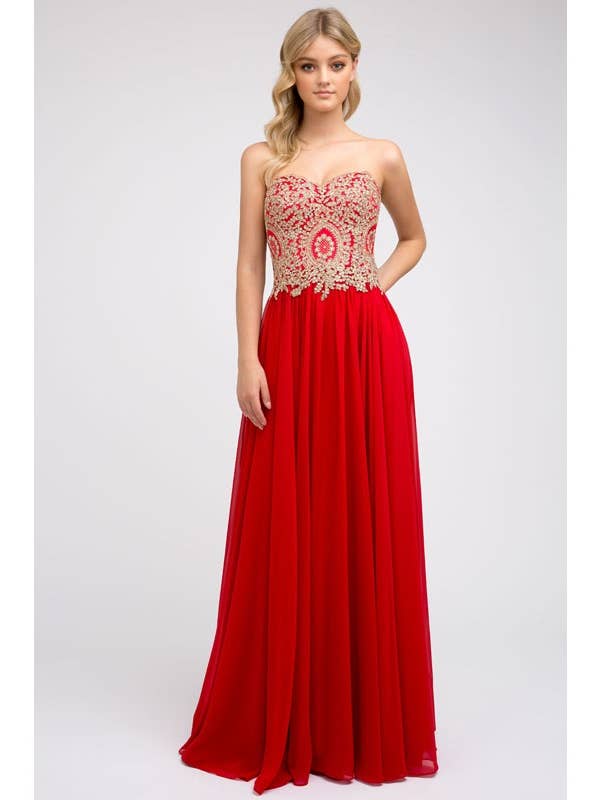 FULLY EMBROIDERY ON TOP PROM DRESS for wholesale by Juliet