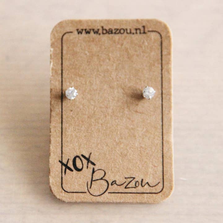 Stainless Steel Mini Ear Studs With Rhinestone - Silver for wholesale by Bazou