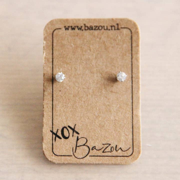 Mini-Ohrstecker aus Edelstahl mit Strass - Silber für den Großhandel von Bazou