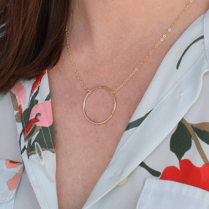 Halo Gold Circle Necklace for wholesale by Cloverleaf Jewelry