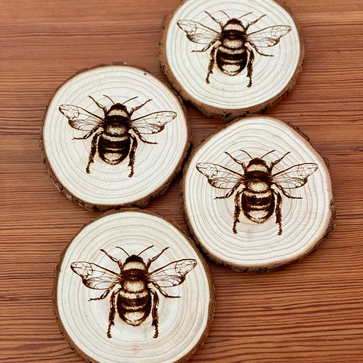Munsell Made - Wholesale Coasters - Engraved Wood Bee Coasters1
