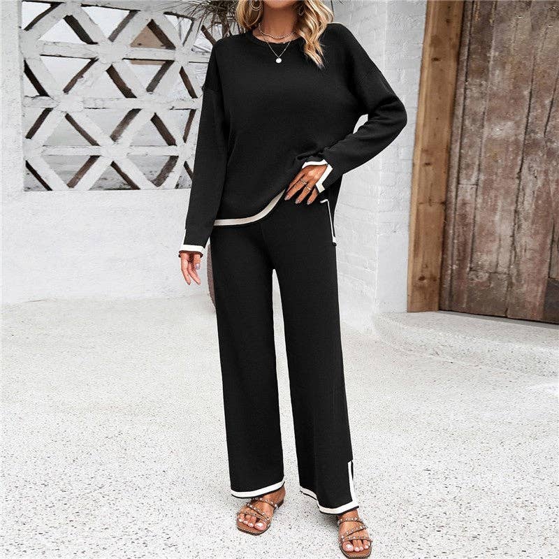 OceanusSwim - Wholesale Lounge Set - Women's - Casual Solid Color Knitted Long Sleeve Top And Pants Set0
