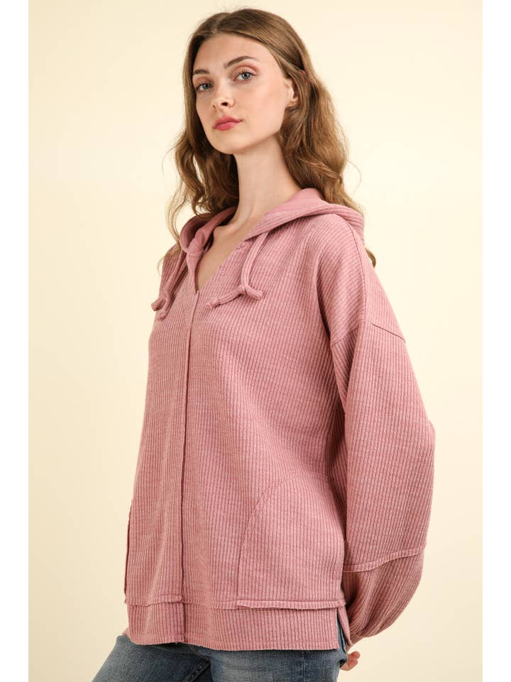 VERY J - Wholesale Hoodie - Women's - NT11829-Oversized Knit Casual Hoodie Top W/ Pockets