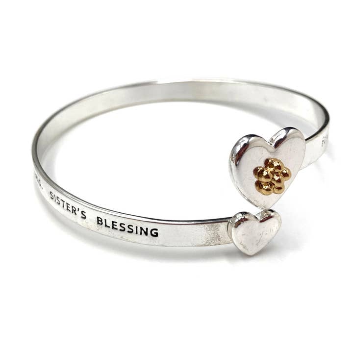 Sister's Blessing Heart Wrap Bangle Bracelet for wholesale by Lunar Deer