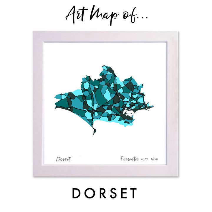 DORSET COUNTY UK ART MAP - HAND-DRAWN & LIMITED EDITION for wholesale by Firewater Gallery