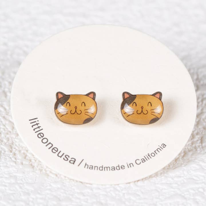 Yellow Cat Animal Titanium Earring Studs for wholesale by littleoneusa