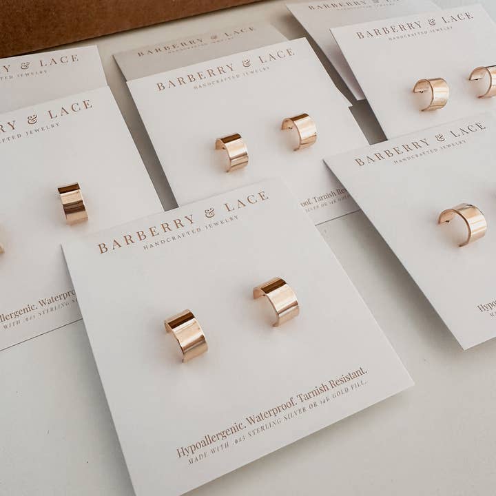 Barberry & Lace Handmade Jewelry - Wholesale Huggie Earrings - Thick Huggie Hoop Earrings | 14k Gold Fill & Sterling Silver