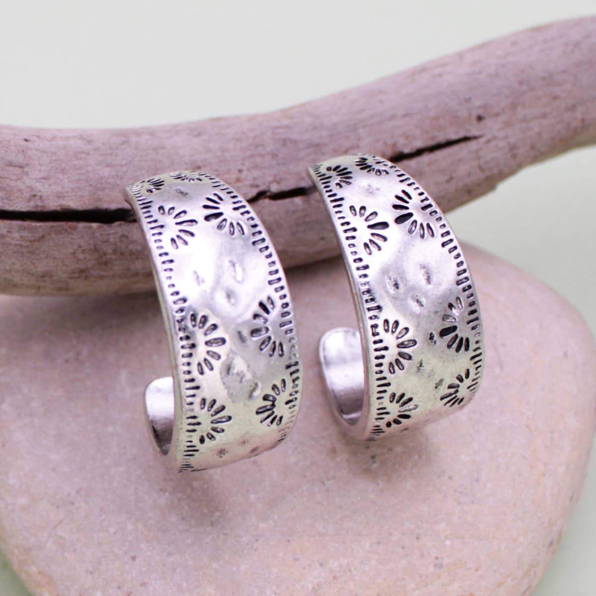 ZAD - Wholesale Hoop earrings - Southwest Silver Textured Hoop Earrings
