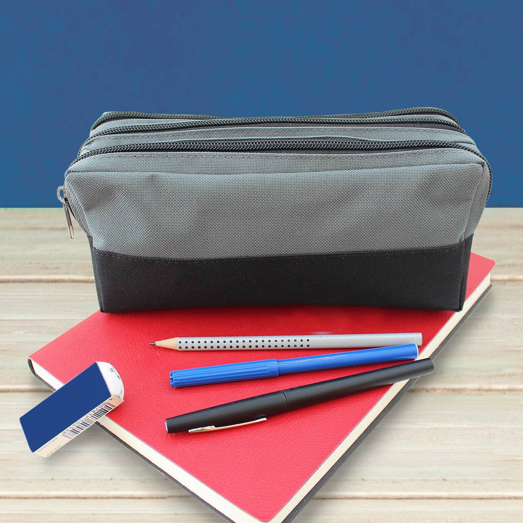 Powell Creative Products Ltd - Wholesale Pencil Case/Pouch - Large Black & Grey Pencil Case with 3 Compartments2