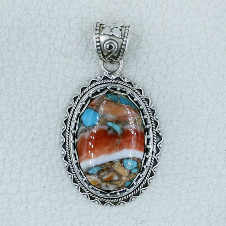 Spiny Oyster Turquoise Silver Pendant for wholesale by Silvex Jewelry