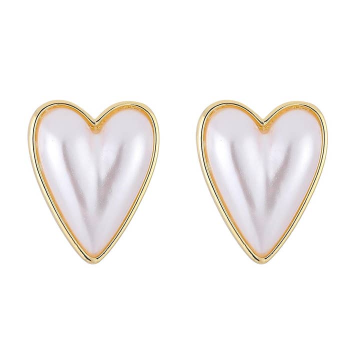 Jewel Pledge - Wholesale Stud/Post Earrings - Pearl Heart Earrings with Gold Charm, Bridal Jewelry ERG3740