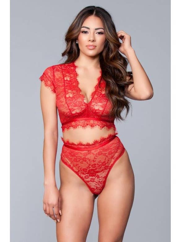 Conjunto de encaje floral transparente de 2 piezas Be Wicked Kayla BW1789 para venta al por mayor de Lingerie Mart