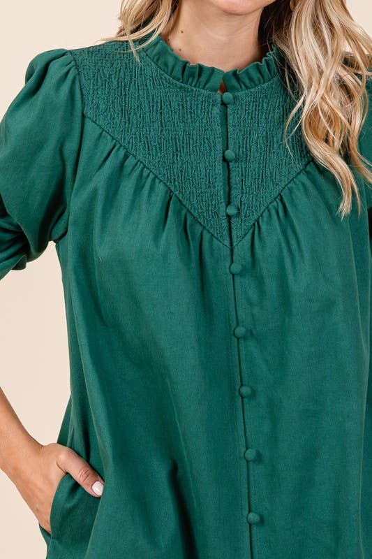 GeeGee x Lovelo - Wholesale Dress - Women's - Plus Smocked Shirt Mini Dress, MD50956PL.9