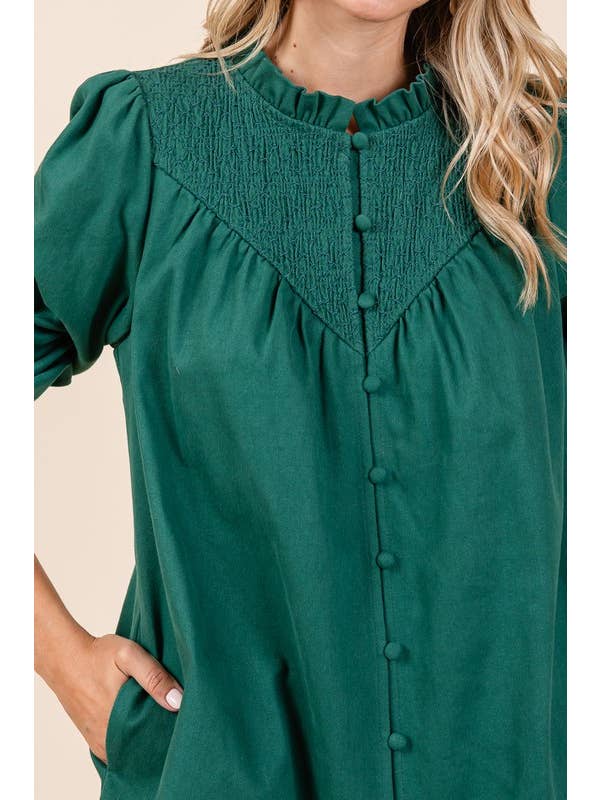 GeeGee x Lovelo - Wholesale Dress - Women's - Plus Smocked Shirt Mini Dress, MD50956PL.9