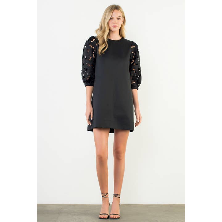 BLACK Eyelet Detail Short Sleeve Dress for wholesale on Faire2