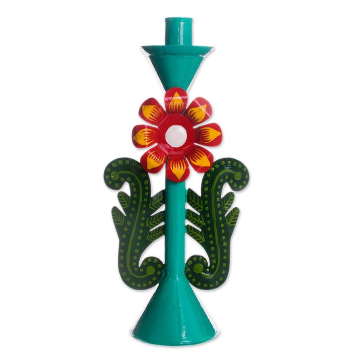 Multicolor Novica Handmade Margarita Rose Recycled Metal Candleholder for wholesale on Faire