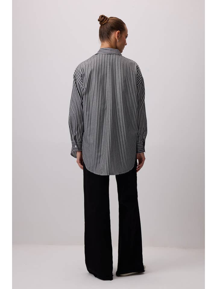 Siyah THIN STRIPED OVERSIZE SHIRT - COTTON BLEND for wholesale on Faire3