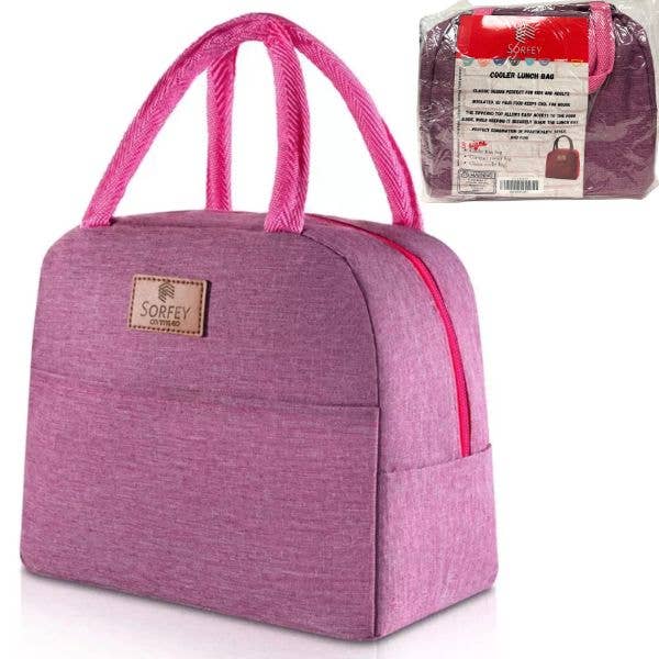 Zippered Insulated Cooler Lunch Bags - #4012.PINK-SD - 8"x8" for wholesale by St. Louis Wholesale LLC