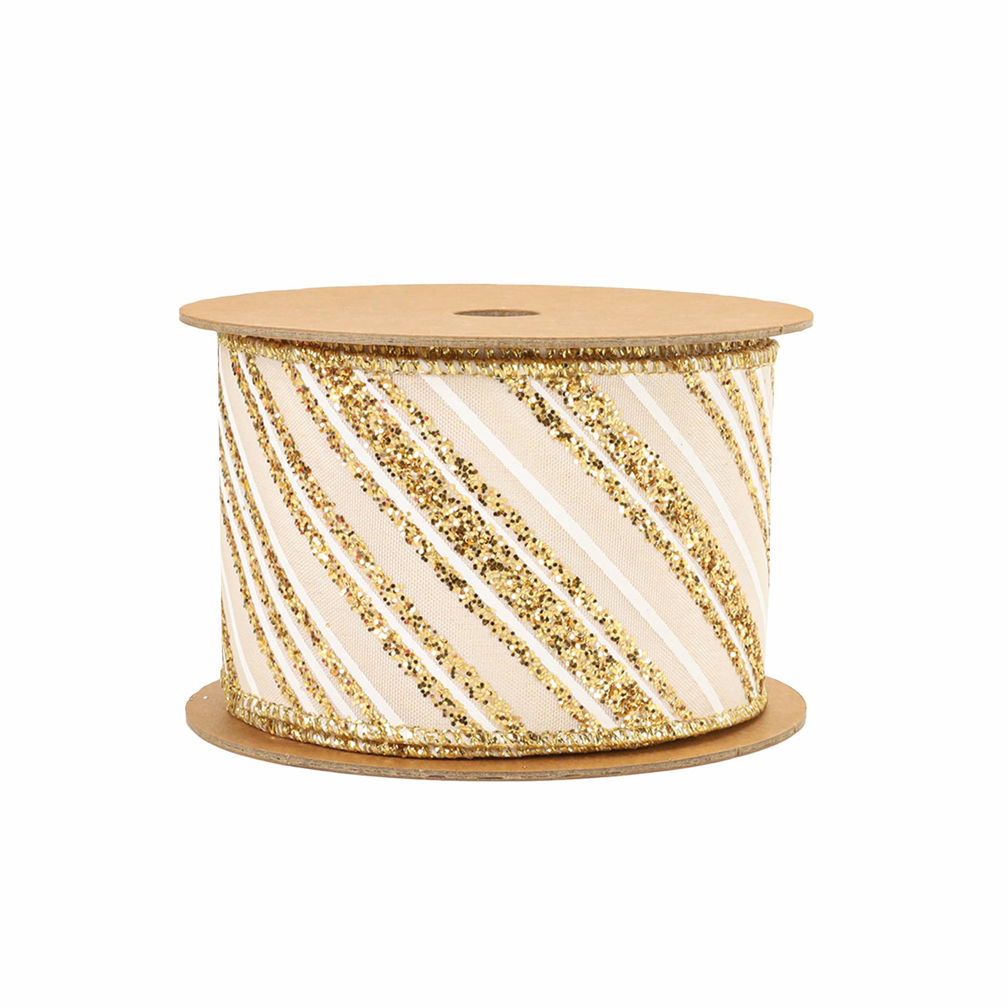 LA Ribbons Wholesale – wholesale Band – 2 1/2" Trådband | "Glitterrandigt" Antikvitt/Guld | 10 Yards Rulle4