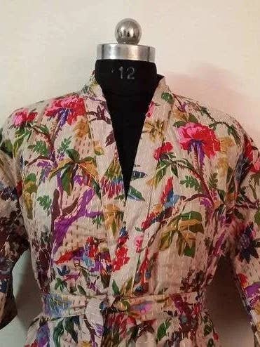 GYPSY STUDIO - Wholesale Robe – Women's - Bird Print Kimono Kantha Jacket Handmade Kantha Yukata Dress2