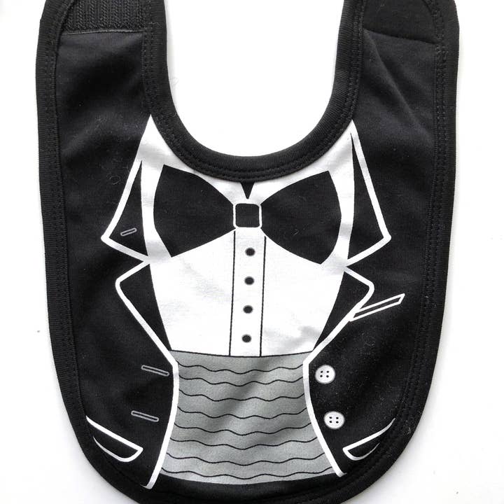 Sara Kety Baby & Kids – Babete com bolsa - Bebé por atacado – Babador Tiny Tux - Black